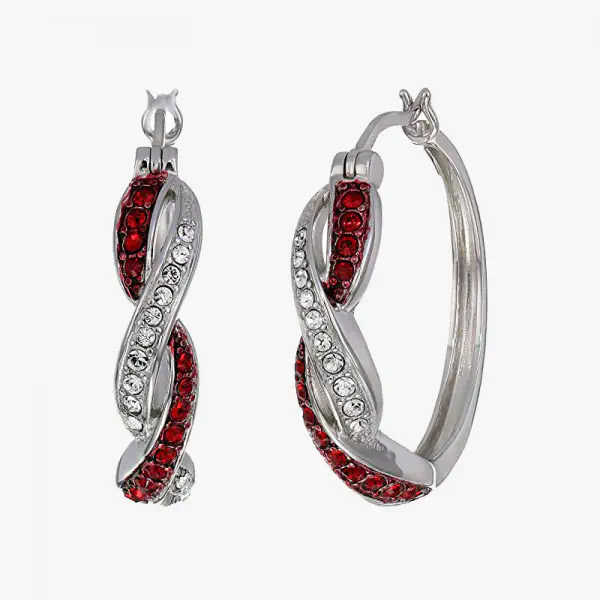 Sterling Silver Siam Hoop Earrings Made with Swarovski Crystal