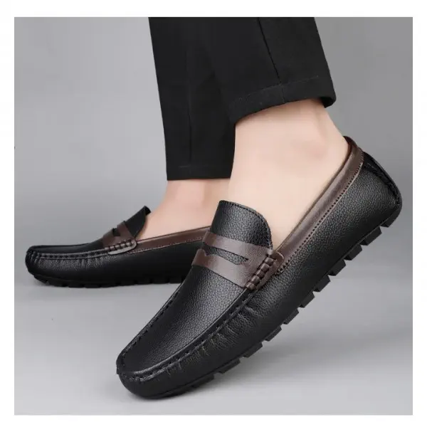 Genuine Leather Loafer For Men !Black Combined  - L115