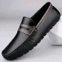 Genuine Leather Loafer For Men !Black Combined  - L115