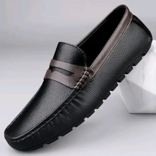 Genuine Leather Loafer For Men !Black Combined  - L115