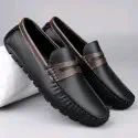 Genuine Leather Loafer For Men !Black Combined  - L115
