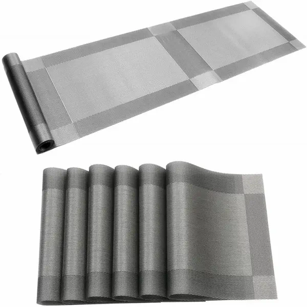 Table Runner & Placemat Set (6 Pcs + 1 Runner) silver