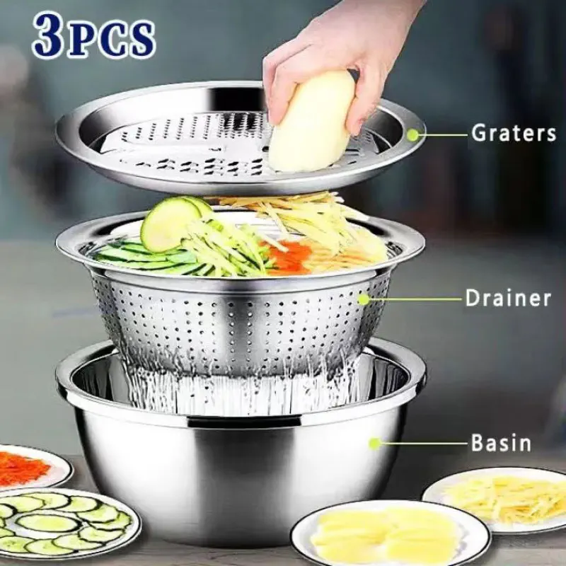 3 IN 1 VEGETABLE CUTTER WITH DRAIN BASKET