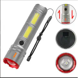 জাপানি ১০ ইঞ্চি ট্রচ লাইট সিলভার কালার Full Metal Super Power JAPANIESS Torch Light With Power Bank 20000 mah Battery-সাথে চার্জার এডেপ্টর ফ্রি