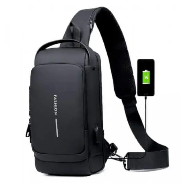 USB CHARGING ANTI THEFT SHOULDER BAG (BLACK)
