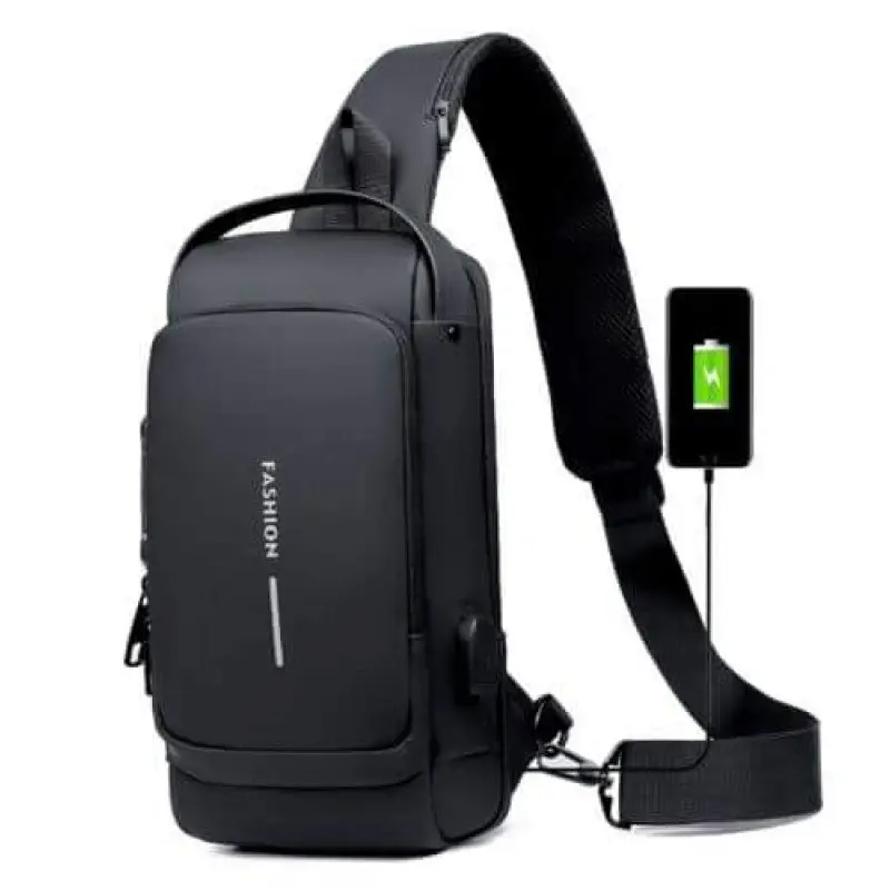 USB CHARGING ANTI THEFT SHOULDER BAG (BLACK)