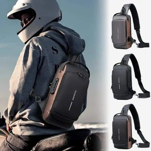USB CHARGING ANTI THEFT SHOULDER BAG (Brown)