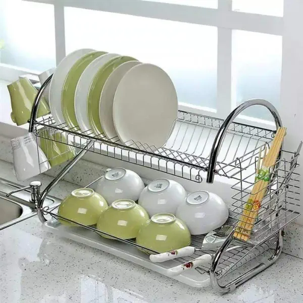 2 Layer Dish Drainer Kitchen Rack