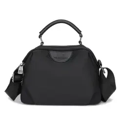 New Portable Nylon Cloth with Cowhide Shoulder Bag (Balck)