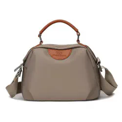 New Portable Nylon Cloth with Cowhide Shoulder Bag (Grey)
