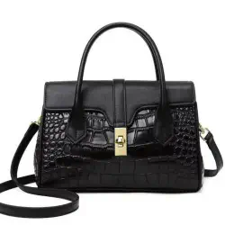 Casual Tote Luxury Leather Handbags Purse Women Bag (Black)