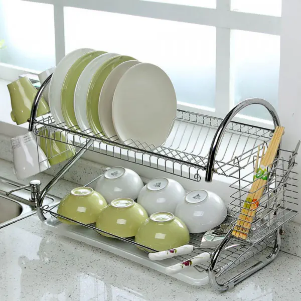 2 Layer Dish Drainer Kitchen Rack