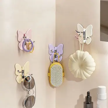 360° Rotatable Butterfly-Shaped 3-Hook Adhesive Wall Hanger