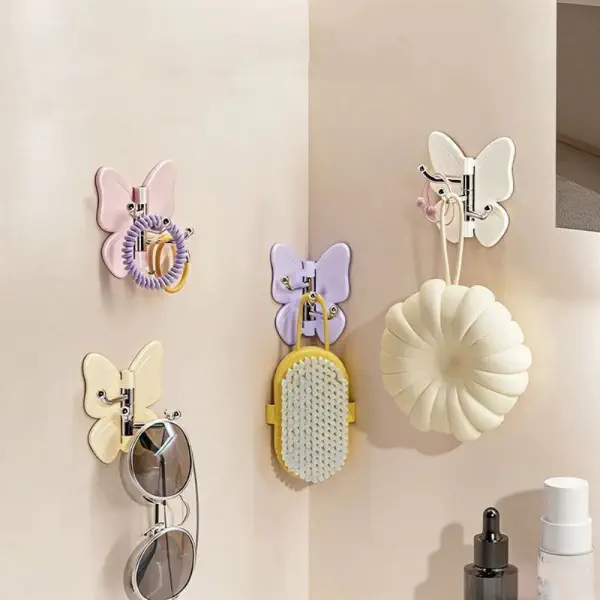 360° Rotatable Butterfly-Shaped 3-Hook Adhesive Wall Hanger