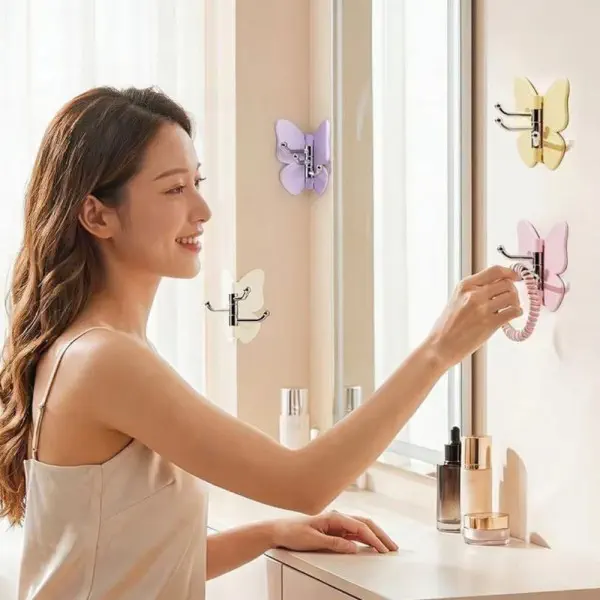 360° Rotatable Butterfly-Shaped 3-Hook Adhesive Wall Hanger