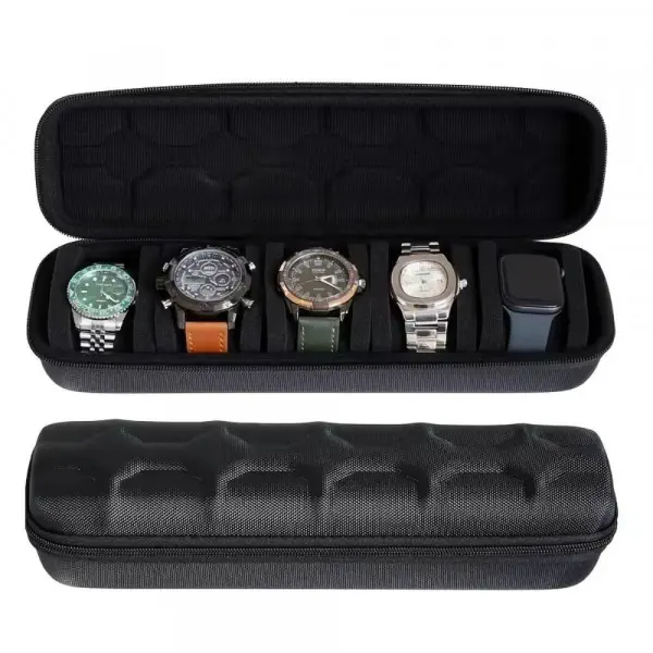 5-Slot Watch Travel Box, Hard Shell with Soft Pillow & Handle, for Men Women