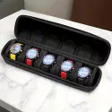5-Slot Watch Travel Box, Hard Shell with Soft Pillow & Handle, for Men Women