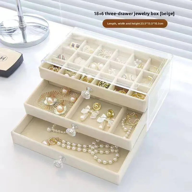  3 Drawers Velvet Jewelry Organizer Box