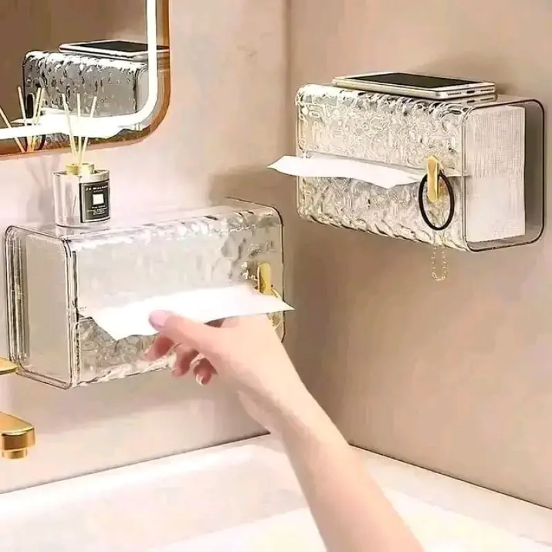Wall Mounted Transparent Glacier Pattern Tissue Holder