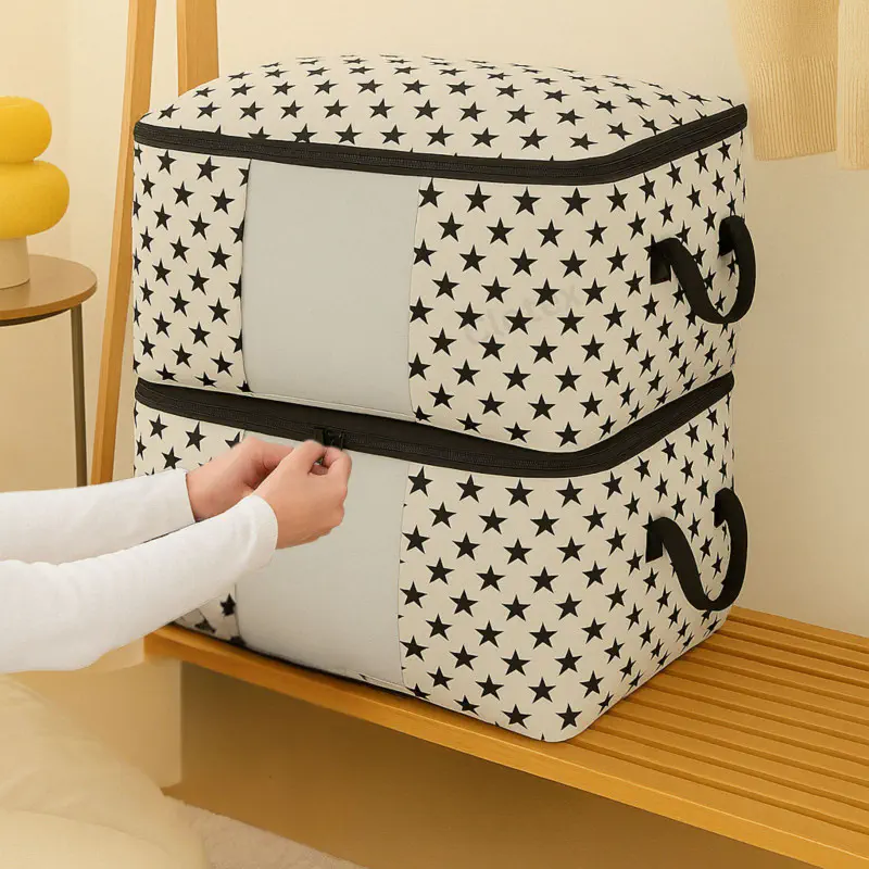 4 pcs -- Horizontal Star Printed Huge Capacity Printed Quilt Storage Bag