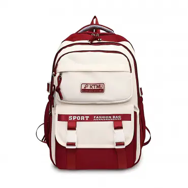(Meroon Color) Academy Style Waterproof School Book Bag