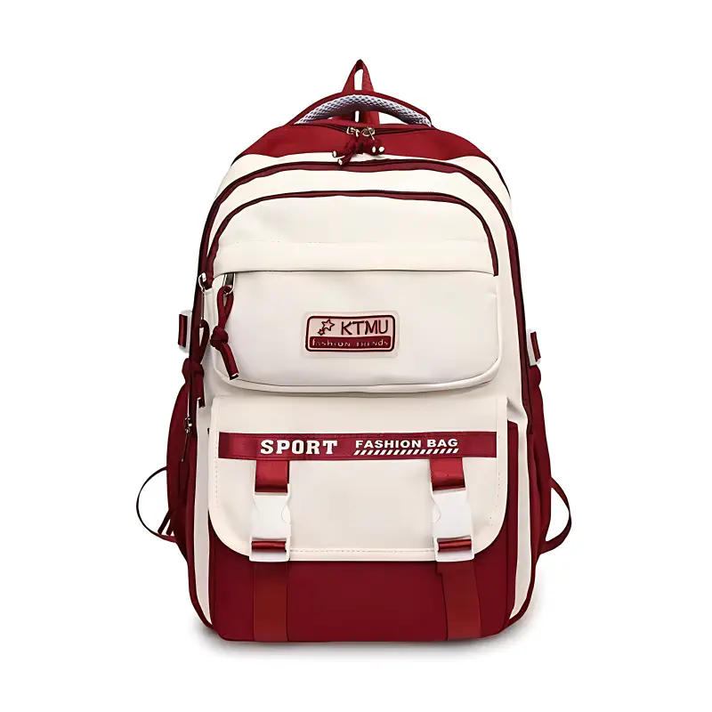 (Meroon Color) Academy Style Waterproof School Book Bag