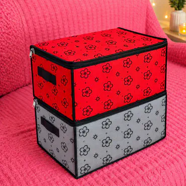 Foldable Flower Print Cloth Organizer Box---2 Piece