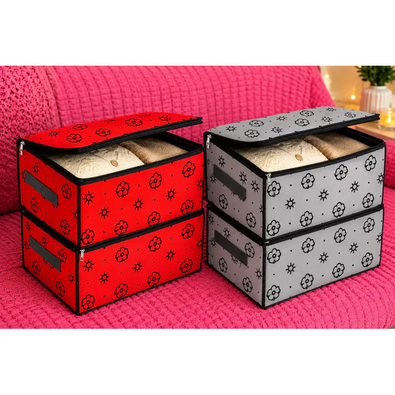 Foldable Flower Print Cloth Organizer Box---4 Piece