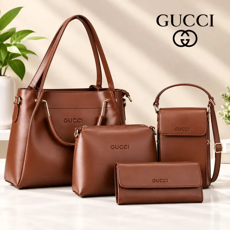 4pcs Combo Women Best PU Leather Tote Bag G (Coffee)
