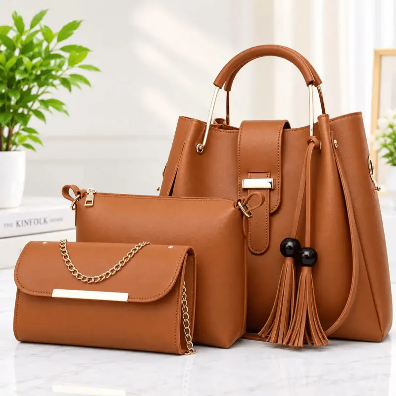 New 3pcs Combo Women Best Leather Tote Bag (brown)