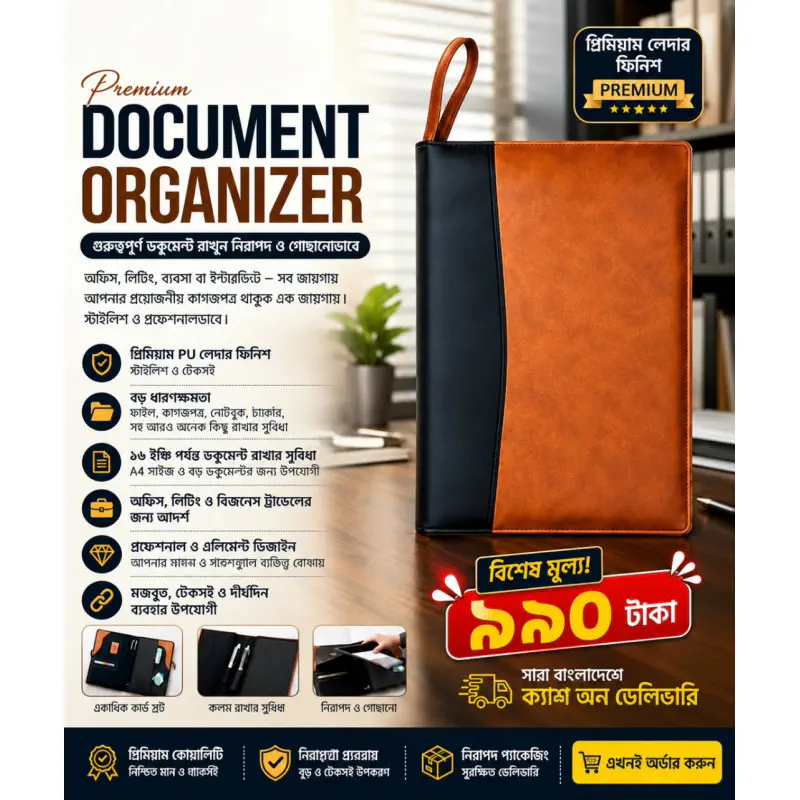 ( ১০পলি ) Smart Documents Organizer ( brown )