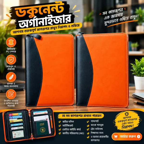 (২ পিস ফ্রি ডেলিভারি) Smart Documents Organizer ( brown )( ১০পলি )