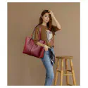 Luxury cow leather Tote bag.(Meroon colour)