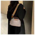  New Portable Nylon Cloth with Cowhide Shoulder Bag (Grey)