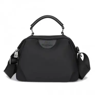  New Portable Nylon Cloth with Cowhide Shoulder Bag (Black)