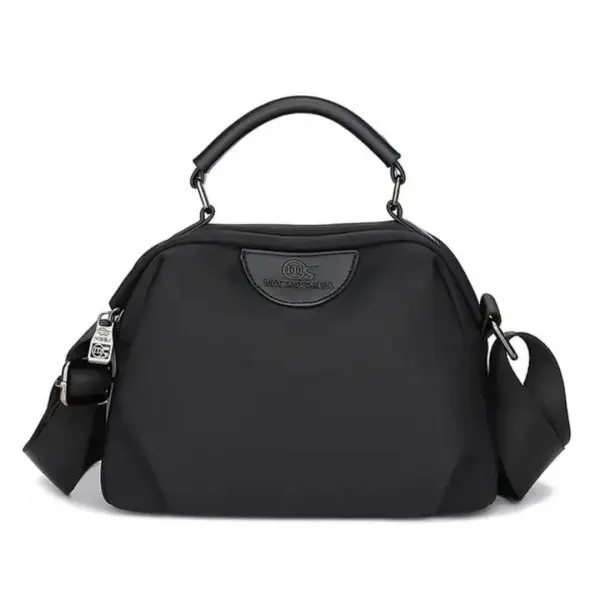  New Portable Nylon Cloth with Cowhide Shoulder Bag (Black)
