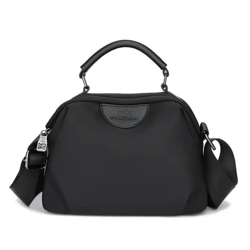  New Portable Nylon Cloth with Cowhide Shoulder Bag (Black)