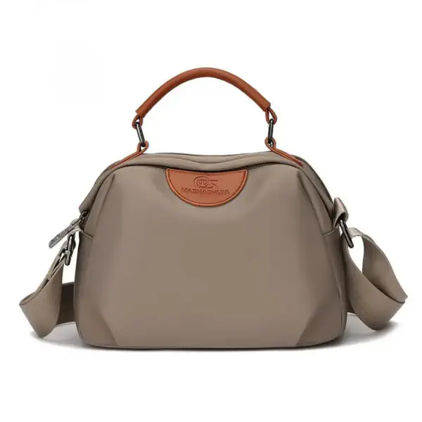  New Portable Nylon Cloth with Cowhide Shoulder Bag (Grey)