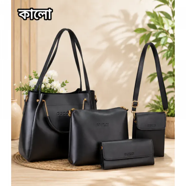 4pcs Combo Women Best Leather Tote Bag(Black)