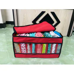 9 Grid Transparent Cloth Organizer Box  Maroon Color ( 1 Pcs )