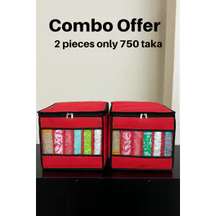 Maroon Color 2 Pcs 9 Grid Transparent Cloth Organizer Box