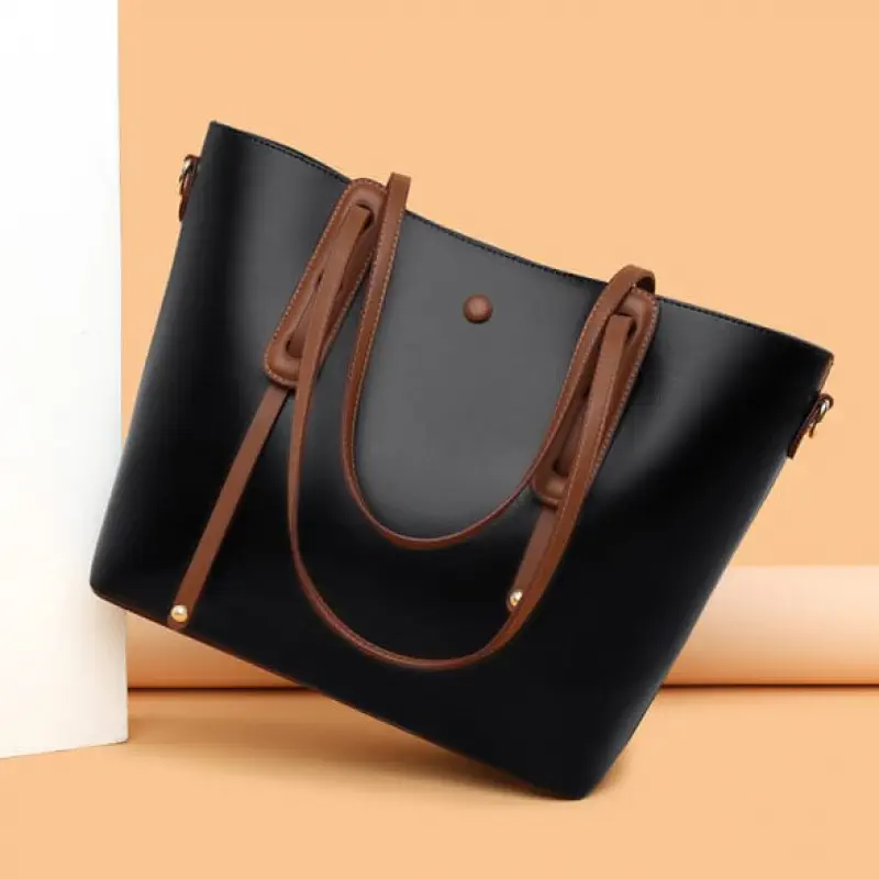 Large Capacity Leather Tote Bag (Black)