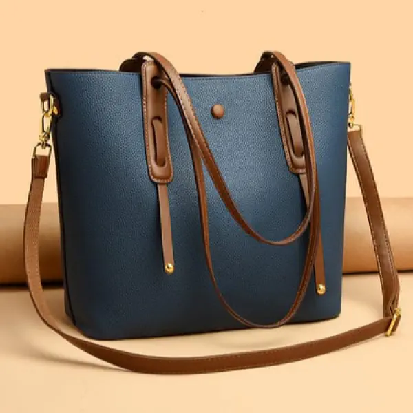 Large Capacity Leather Tote Bag (Blue)