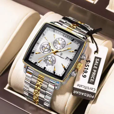 POEDAGAR 866 Luxury Square Chronograph Men’s Watch