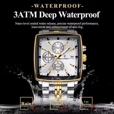 POEDAGAR 866 Luxury Square Chronograph Men’s Watch