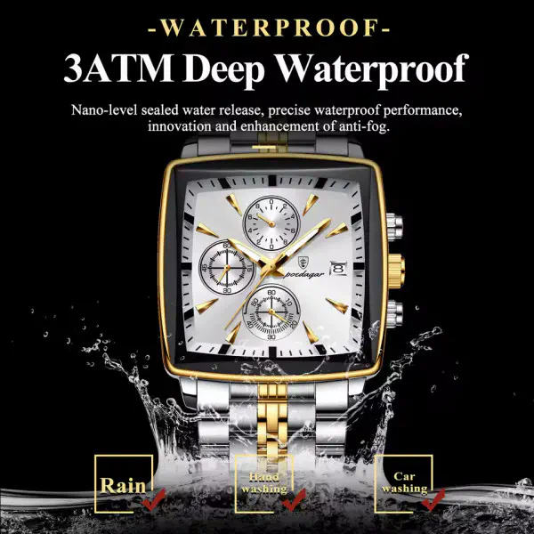 POEDAGAR 866 Luxury Square Chronograph Men’s Watch