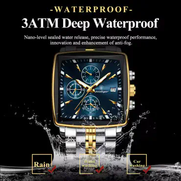 POEDAGAR 866 Luxury Square Chronograph Men’s Watch
