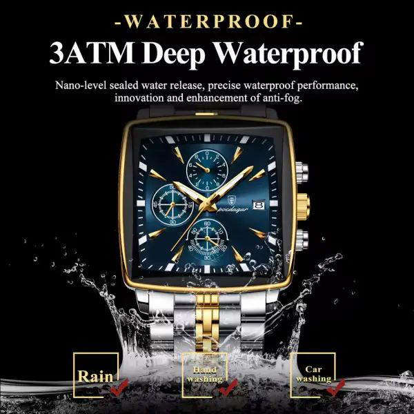 POEDAGAR 866 Luxury Square Chronograph Men’s Watch