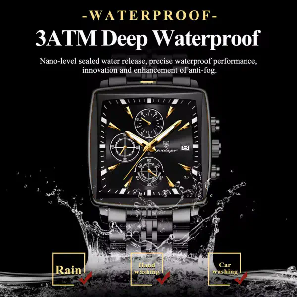 POEDAGAR 866 Luxury Square Chronograph Men’s Watch