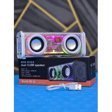 V8 Bluetooth Speaker Transparent Sound Box Colorful Lights